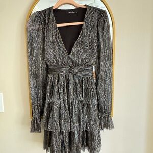 Metallic Ruffle Long Sleeve Dress